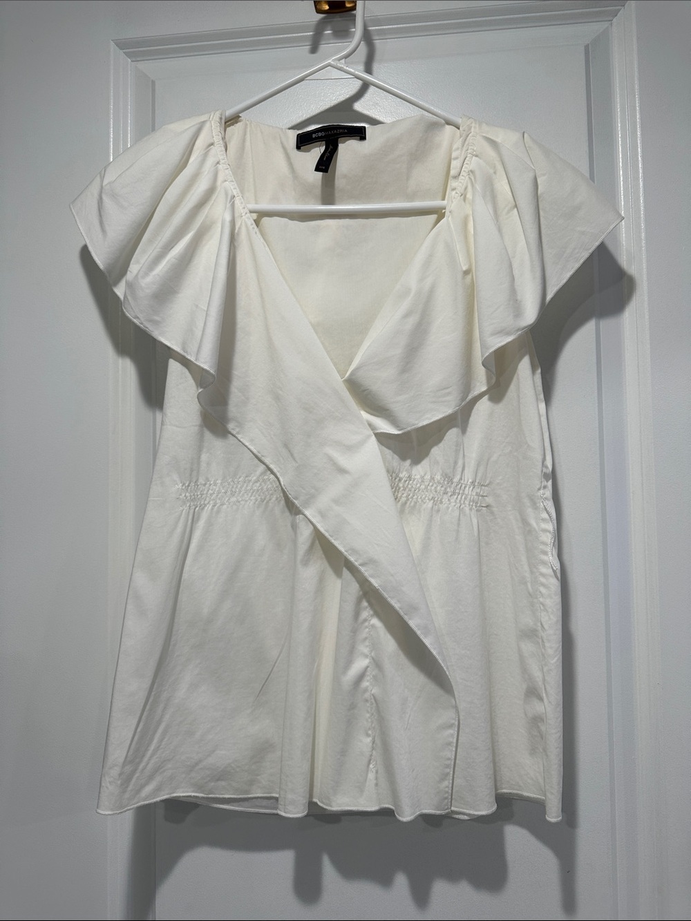 BCBGMaxAzria Cream Ruffle Sleeve Tunic Top